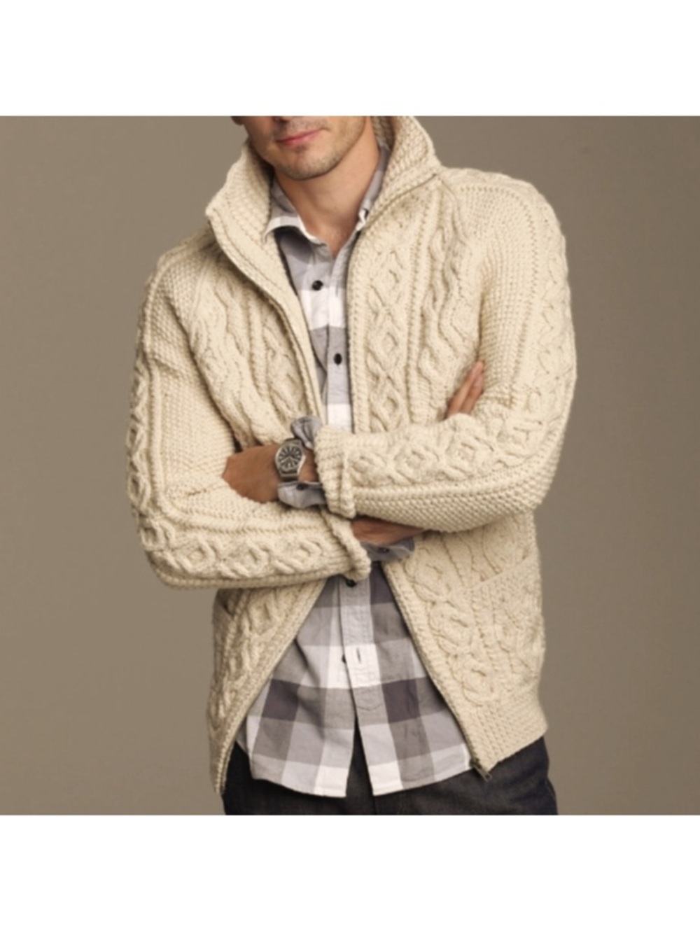 Vintage Carraig Donn Aran Full Zip 100% Pure New Wool Cardigan XL